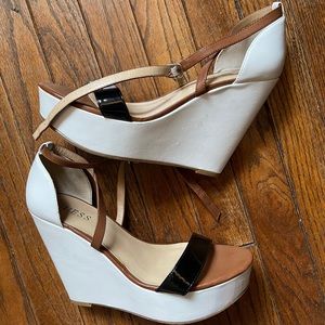Guess White Wedge Sandals with Black size 8.5